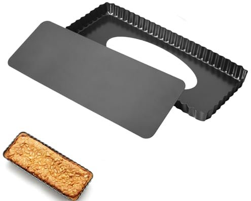 Teglia Per Quiche Con Fondo Rialzato e Removibile - 14 Pollici Rettangolare Per Crostate, Per la Cottura di Biscotti e Torta di Frutta