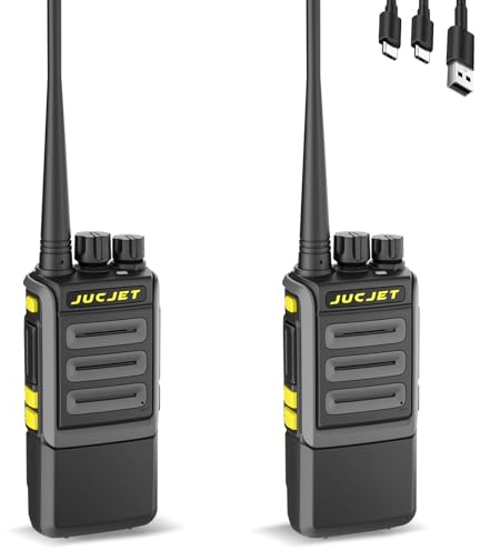 JUCJET 1901D Amateurfunkgerät Walkie Talkies, 430-440MHz, USB-C, 2 Stück | 430-440MHz Amateurfunk, 5W, 2200mAh USB-C, VOX, Frequenzkopie, 16 Kanäle, schwarz, 2 Stück