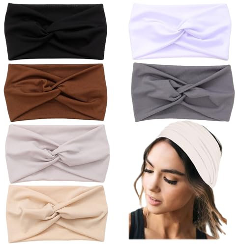 Jiavlyx 6 Stück Yoga Sport Haarband, Damen Stirnband, Damen Sommer Breites Kopfband, Elastische Stirnband, Boho Haarbänder,Breites Haarband,Für Laufen, Radfahren, Yoga, Fitness