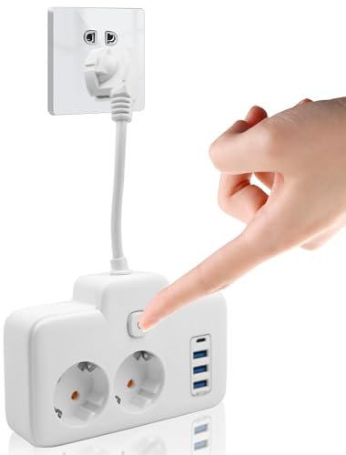 SI SEN ciabatta multipresa, presa multipla 6 in 1 con 2 prese AC universali, 3 porte USB e 1 porta di tipo C, prolunga per casa e ufficio, 2500 W