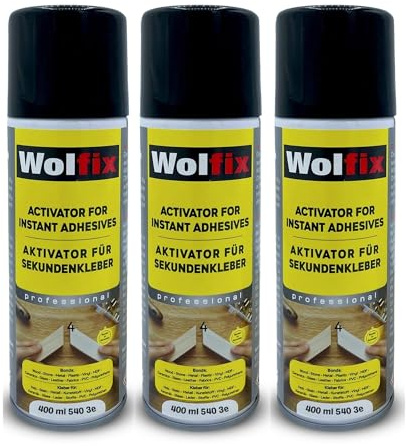 Wolfix Aktivator Spray Aushärtungsbeschleuinger 3 Stück 400ml für Sekundenkleber - Aerosol Sprühdose Extra Stark für Schnelles Aushärten von Alleskleber, Stoffkleber und Holzkleber - Sofortige Haftung