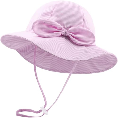 DRESHOW Baby Solhatt Småbarn Solskydd Strandmössa med Båge Unisex Sommarhatt med Hakrem UPF 50+