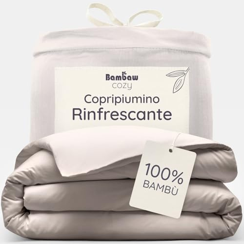 Bambaw Copripiumino singolo 155x220 bambù, Lenzuola antiacaro anallergiche e sostenibili, Copripiumino bambu traspirante, Lenzuola autunnali e invernali, Biancheria da letto elegante (Sabbia)