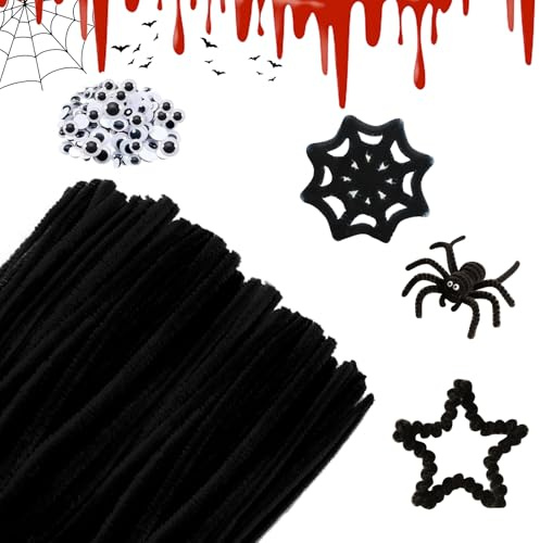 APKOL 200 Stück Pfeifenputzer zum Basteln, Schwarz Pfeifenreiniger zum Basteln, 30cm Chenilledraht, Bastel, Pfeifenreiniger Chenilledraht Pfeiffendraht für DIY und Basteldeko,Halloween Deko