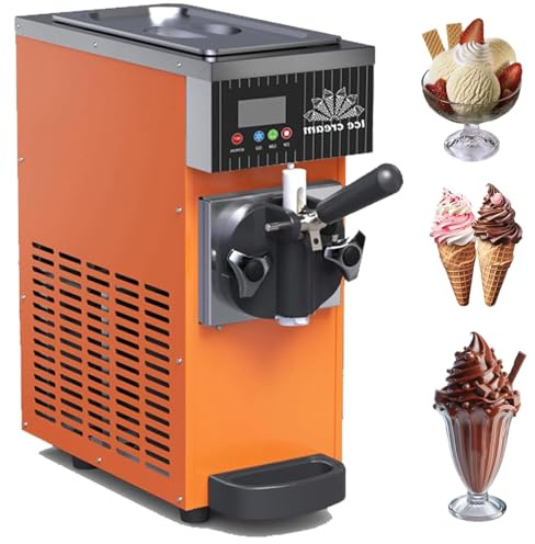 Luzphened Maquina Helados Soft Comercial, Máquina de Helados Comercial 4-5 L/h 450 W Sabor Único Máquina para Hacer Helados Cilindro de Acero Inoxidable de 2,5 L,Máquina de Hielo Vertical Orange