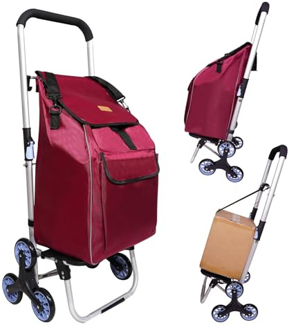 ABIUBIU Einkaufstrolley, Trolley, klappbar, Einkaufstasche mit Rollen, Tasche abnehmbar, Einkaufstrolley Treppensteiger (burgunderrot01, XXL)