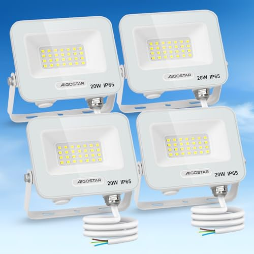 Aigostar Foco LED Exterior 20w, 1650LM Foco Proyector LED, IP65 Impermeable Luz de Seguridad, Luz blanca 6500K Luces led exterior, Para Jardín, Patio, Garaje, Paquete de 4