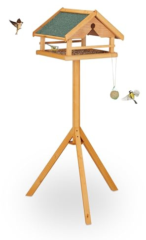 Relaxdays Casetta per Uccelli con Supporto, Tetto in Asfalto Resistente, Giardino, mangiatoia