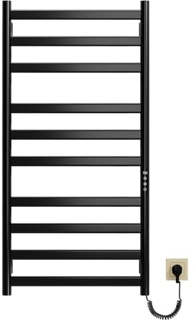 Billg Radiador Toallero Electrico Negro, Toallero Eléctrico para Baño 285W Toallero Eléctrico de Pared con Pantalla LED, Temperatura 30-70°C, 0-9H Temporizador, Resistente al Agua IPX4, 50X100 CM