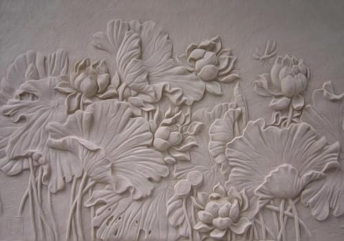 CLVIUJLBKLKSDD Papel Pintado Fotográfico Motivos Florales En Relieve 150cmx105cm Paisaje Con Hojas De Loto En Relieve Blanco Fotomurales Tapiz Decoración Dormitorio Sala Estar Papel Pintado