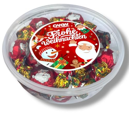 OYOY Haselnuss Praline 300g in rundem Bucket I Vollmilchschokolade mit Hazelnut Praliné Füllung in Verpackung I mit Weihnachtsmann Design I Schokolade mit Nuss I Nikolaus