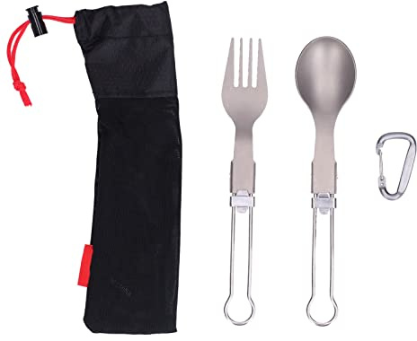 Campingbesteck-Set, faltbar, Löffel, Gabel, leicht, tragbar, Reisegeschirr für Picknick im Freien, Camping, Wandern, Edelstahl, 16,5 cm