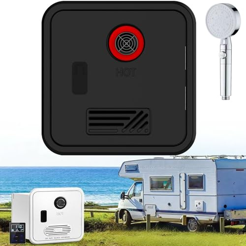 WANGYYDS On Demand Instant Hot Water Heater, Electric RV Camper Tankless Water Heater, 3.9 GPM, 55,000 BTU Propane Gas with Remote Controller & Intelligent Thermostat, DC 12V WithShowerHead-Black