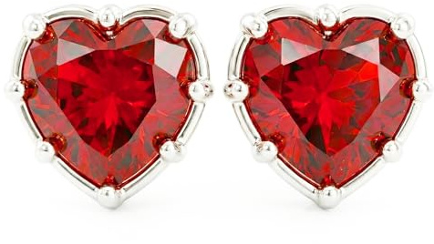 LAURITAMI Heart Earrings with Heart Red Cubic Zirconia, Women Hypoallergenic Cartilage Stud Earrings for Birthdays/Weddings/Valentine's Day/Mother's Day