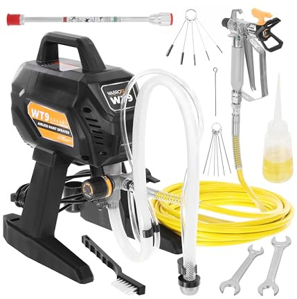 WABROTECH® WT9 Farbsprühsystem Wandfarbe 700 W - 200 Bar Hochdruck Airless Farbsprühgerät - Airless Spritzgerät 1,5 L/min - Farbspritzgerät 10000 m2/J - Lackierpistole mit Schlauch 7,5 m - 1/4