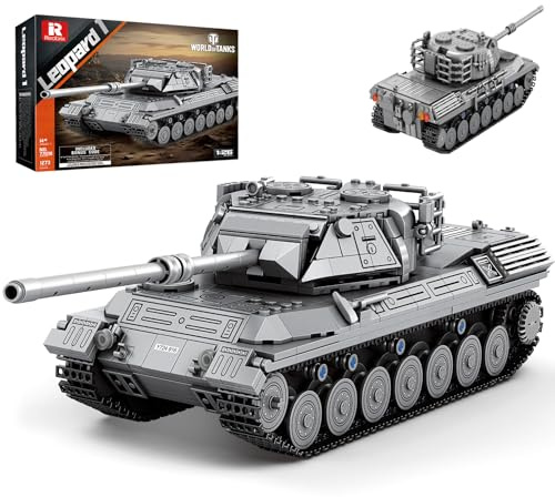Reobrix 77038 Leopard 1 Panzer Modellbausatz, Klemmbausteine für Erwachsene | Maßstab 1:26, Beweglich Turm, Ketten und Kanone, Militärpanzer, Militärfahrzeuge, World of Tanks Lizenziert, 1273 Teile