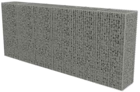 Foknhdi Parete per gabbioni, 300 x 50 x 150 cm, in acciaio zincato, colore argento, con copertura, cestino in pietra riempibile, per la decorazione del giardino, recinzione a rete metallica, design
