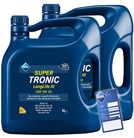 2x 5 L = 10 Liter ARAL SuperTronic Longlife III 3 5W-30 Motoröl inkl. Ölwechselanhänger