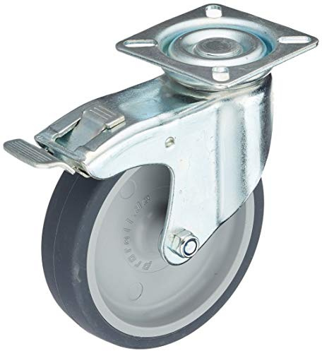 Metafranc Lenkrolle Ø 100 mm - Feststeller - 60 x 60 mm Platte - Gummi-Rad - Weiche Lauffläche - Gleitlager - 75 kg Tragkraft / Transportrolle / Möbelrolle / Schwerlastrolle / 800750 | Feststeller – Weiche Lauffläche – Gleitlager – 75 kg Tragkraft – Transportrolle – Möbelrolle – Schwerlastrolle
