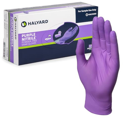 HALYARD Purple Nitrile Dental Patient Exam Gloves, Non-Sterile, 5.9 mil, 9.5 Inches, Purple, Large, 53433 (Box of 100)