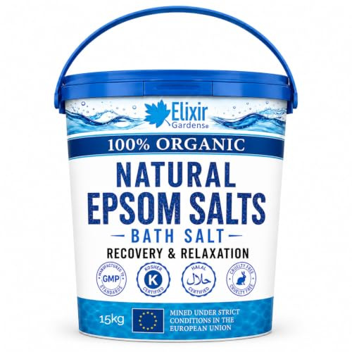 Elixir Gardens 100% Organic FFC Food Grade Medical Epsom Salt | 1, 5, 10, 15, 20, & 25kg Weights Available | Supplied in Tub (15kg) | Mined in Germany