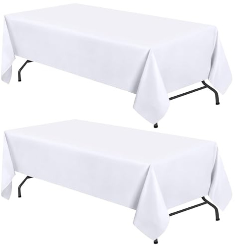 WEALUXE White Table Cloths for 8 Foot Rectangle Tables, 2-Pack, 60x126 inches, Water, Stain and Wrinkle Resistant, 200 GSM Washable Poly Fabric Tablecloths Rectangular, Elegant and Durable