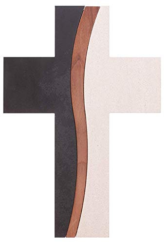 Fritz Cox Steinkreuz WEG DES LEBENS | aus Deutschland | Hochwertige Kombination aus italienischem Feinstein und Nussbaumholz | Symbol für Liebe, Glaube und Hoffnung | Größe 22cm