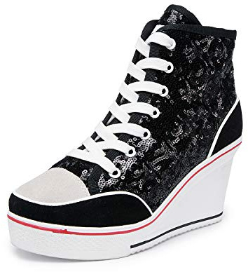Mujer Cuñas Zapatos 35-43 EU De Lona High-Top Zapatos Casuales Talla Grande Zapatillas de Cuña para Mujer Zapatillas de Deporte Zapatillas Altas Primavera/Verano Tacón Cuña