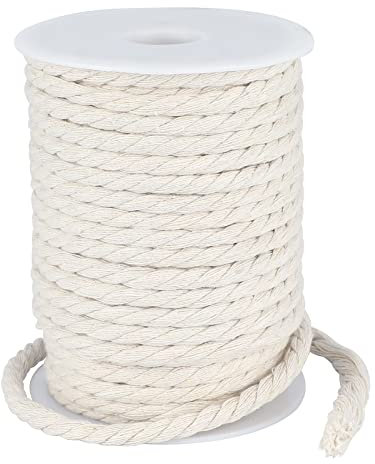 KINGLAKE Corda di cotone spessa, 30 m, 6 mm, corda in macramè naturale per artigianato, giardinaggio, avvolgimento, decorazione
