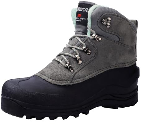 riemot Women's Men's Snow Boots, Waterproof Winter Boots for Dog Walking Hiking Trekking, Gardening Shoes Warm Anti-Slip Ankle Boot, Women Grey UK9/EU42
