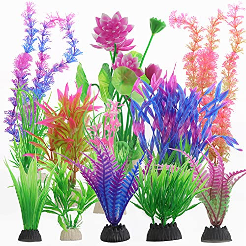 Taasmoog Artificial Fish Tank Plants - 13 Pack Aquarium Plants - Simulation of Aquatic Plants for Fish Tank - Artificial Plastic Water Plants for Home and Office - Multiple Colors