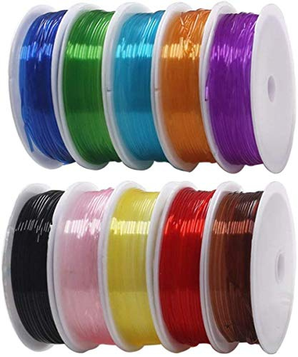 CHUANGOU 10 rullar gummitråd, flerfärgade, flerfärgade tråd, trådtrådtrådstråd, transparent gummiband för pärlsmycken, armband, pyssel. (0,6 mm) trådar, (CO-EU403)