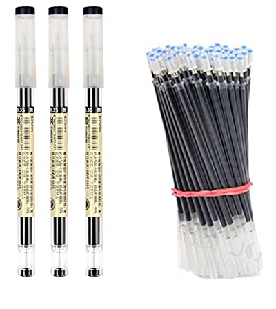 Juego de bolígrafos de punta extrafina de 0,35 mm y recambios de tinta de gel azul, negra y roja, para la escuela, la oficina o exámenes, paquete de 23 unidades, color negro