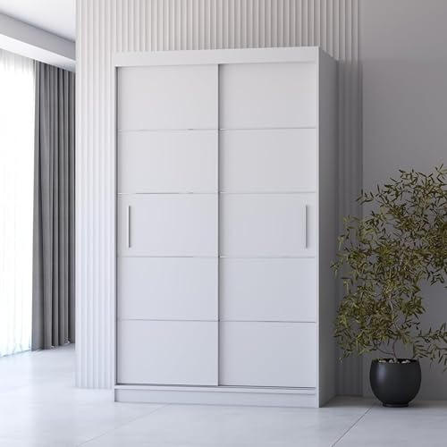 Fabryka Mebli Idźczak Kleiderschrank, Wohnzimmerschrank - Weißer Schwebetürenschrank, Schlafzimmerschrank - ‎61 x 120 x 200 cm - Schrank für Schlafzimmer, Wohnzimmer, Garderobe, modern
