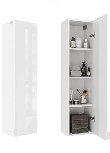 PLATAN ROOM Badezimmerschrank 60-90-120-150 H x 30B x 25T cm hängend Badschrank mit Soft-Close Bad Badezimmermöbel Hochschrank Hochglanz Weiß (Weiß Matt/Weiß Hochglanz, 120 x 30 x 25)
