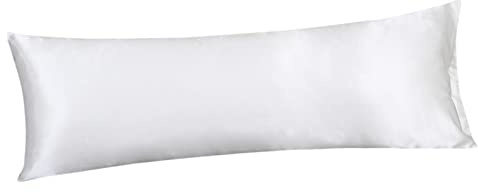 Fenteer Körperkissenbezug aus Polyesterfaser, Satin, 51 x 137 cm, ohne Reißverschluss, weicher Langer Kissenbezug für Schlafzimmer, Reisen, Weiß