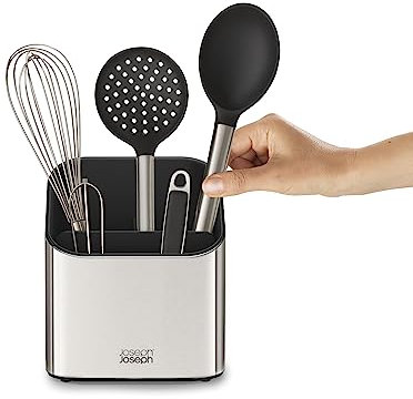Joseph Joseph Surface Utensilienhalter aus Edelstahl, mit Rutschfest Füßen und Trennwand, fingerabdruckfrei, Grau, Stahl