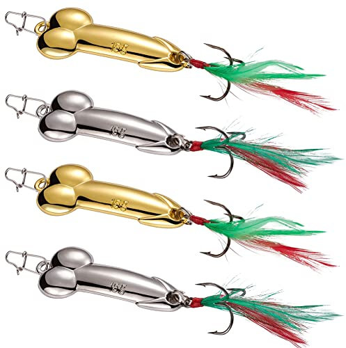Blueshyhall Lot de 4 Leurres de Pêche en Métal Or et argent, Leurres de Pêche Kit, Cuillère Peche en Mer et Eau Douce, Leurres de Traîne, Cuillère Spinner, Hameçons pour Pêche, Appât Artificiel (15 g)