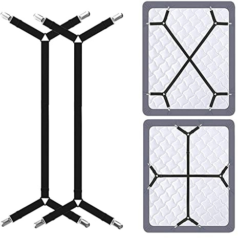 TULAMORIY 2 Stück Verstellbare Dreiecksspanner,Elastische Bettlakenspanner, SchwarzLakenspanner mit klammern Spannbettlakenhalter Clips, für Bettlaken, Matratzenbezüge, Sofakissen