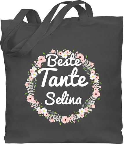 Geschenk mit Namen personalisiert by Shirtracer - Baumwolltasche - Beste Tante - Boho Blumenkranz mit Name