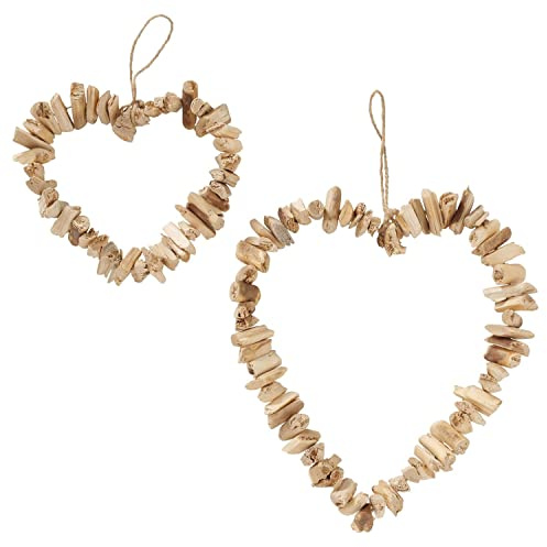 BOLTZE 2tlg Set Deko-Anhänger Daike aus Holz I Herz-Form I Breite 22cm & 33cm I Treibholz-Girlande, Deko-Kette hängend, Fenster-Accessoire I Geschenkidee, Valentinstag, Hochzeit
