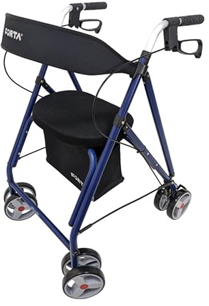 Forta Drakon 2 - Andador ligero y plegable para personas mayores - Con asiento, regulable en altura, freno de mano, para uso en exteriores - Capacidad de carga hasta 130 kg (Azul)