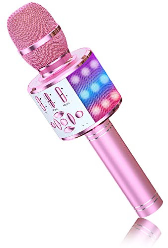 BONAOK Magic Sing Karaoke Microphone, Bluetooth Wireless Karaoke Mic for Home Parties, 4-in-1 Sing Microphone, Compatible with iPhone/Android (Light Pink)