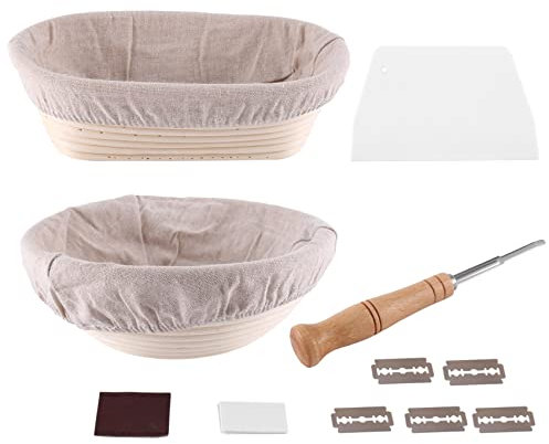 Yklhsocneg GäRköRbchen-Set mit 5,1-25,4 Cm Oval und 22,9 Cm Rund + Premium-Brotlame und -Schnitt, die Perfekte Backschale