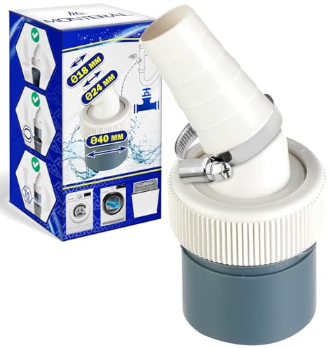 Adaptador Empalme Desague Lavadora con Salida para Tubo Ø40 mm y Entrada Ø18-24 mm - Adaptador Desagüe está Fabricado en ABS para Lavavajillas - Incluye 1 Pieza de Abrazadera Ø20-32 mm - MONTERAL