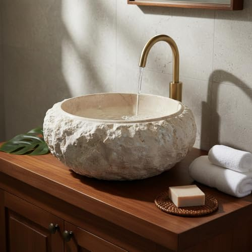 Mármol Cuenca Piedra de Cantera - Lavabo En 2 Tamaños - de Pié Lavabo De Claro Mármol (Ø 40 CM)