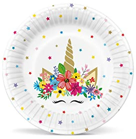 PAW Pappteller Ø 18 cm, 8 Stück - Einhorn-Party | Stabil und praktisch aus Karton, perfekt für Kindergeburtstag und Party, buntes Design für gute Laune am Tisch