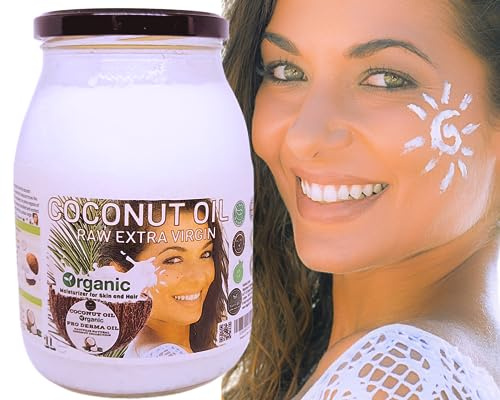 Nativilis Bio-Kokosöl 1 l (Cocos Nucifera) – Extra Virgin Raw Cold Pressed Pro Derma Feuchtigkeitscreme Haut Haar Vegan 100% Natürlich Ethisch Quellen Copaiba Eigenschaften 1000ml Glas Jar (1L)