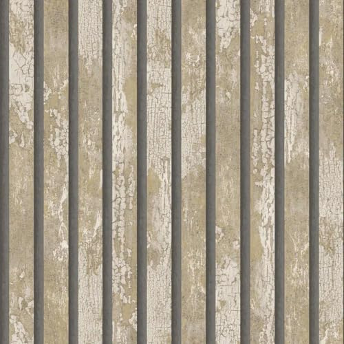 Carbon Oxidize Natural Wallpaper - Wood Panel Metallic Effect Rustic Worn Realistic - Textured Modern Feature Wall