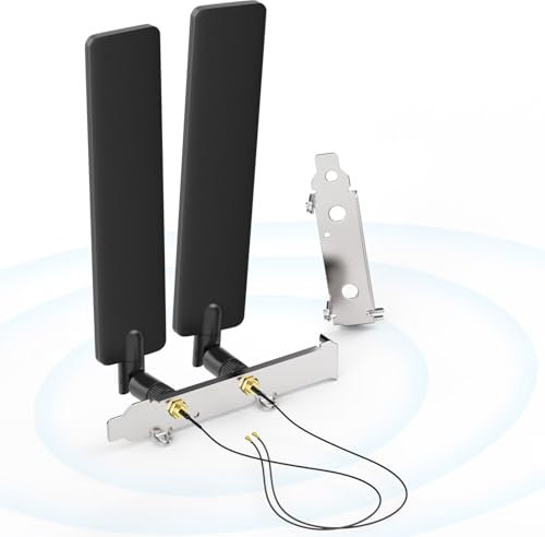 Bingfu Antenna WiFi Tri-Band 2,4 GHz 5,8 GHz 6E 8dBi RP-SMA Maschio + Cavo da Prise Micro Coaxiale 0.25mm + Staffa Slot PCIe per Scheda di Rete Wireless Intel M.2 NGFF Router Adattatore WiFi Laptop PC